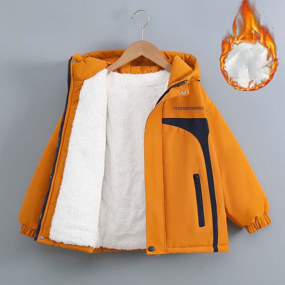 Boys Winter Lined Jacket Thermal Insulated Coat Windproof Outdoor Cold Weather Youth Kids Warm Padded Hooded Jacket Clothes