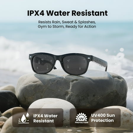 WeariQ Bluetooth Smart Glasses – Matte Black Audio Sunglasses – Black Polarized Lenses, Open-Ear Speaker, 10-Hour Playtime, Hands-Free Calls, Voice AssistantHands-Free Calls & Music