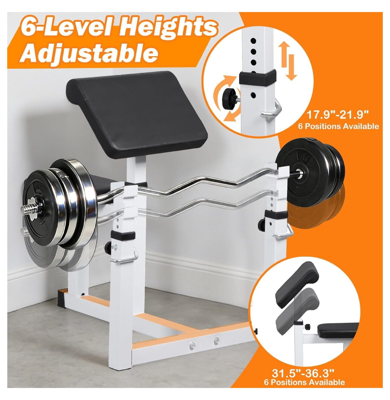 JungleA Adjustable Arm Preacher Curl Machine,Bicep Tricep Muscle Strength Training Weight w/Rack,Seated Arm Isolated Rack and Dumbbell Station for Home Gym Workout, Lbs Capacity