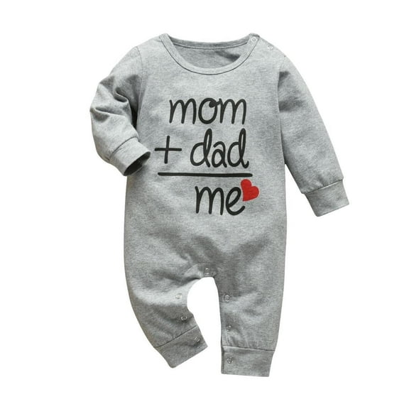Newborn Infant Baby Boy Girl Letter Romper Long Sleeve One Piece Jumpsuits Clothes Gray
