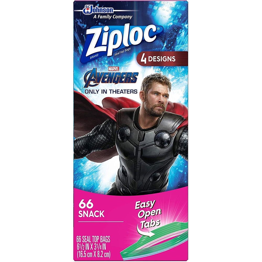 Ziploc Brand Snack Bags, Featuring Marvel Studios' Avengers Infinity War Designs, 66 count