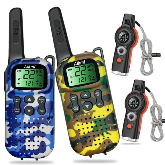 Aikmi Walkie Talkies for Kids with Compass Whistle Toy for Boy 5 Year Old Gift Outdoor Toy for Kid Birthday Present Pretend Play Police Military Spy Hunt Camp