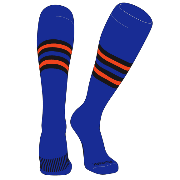 PEAR SOX Striped OTC Baseball, Softball, Football Socks (F) Royal, Black, Orange (XS)