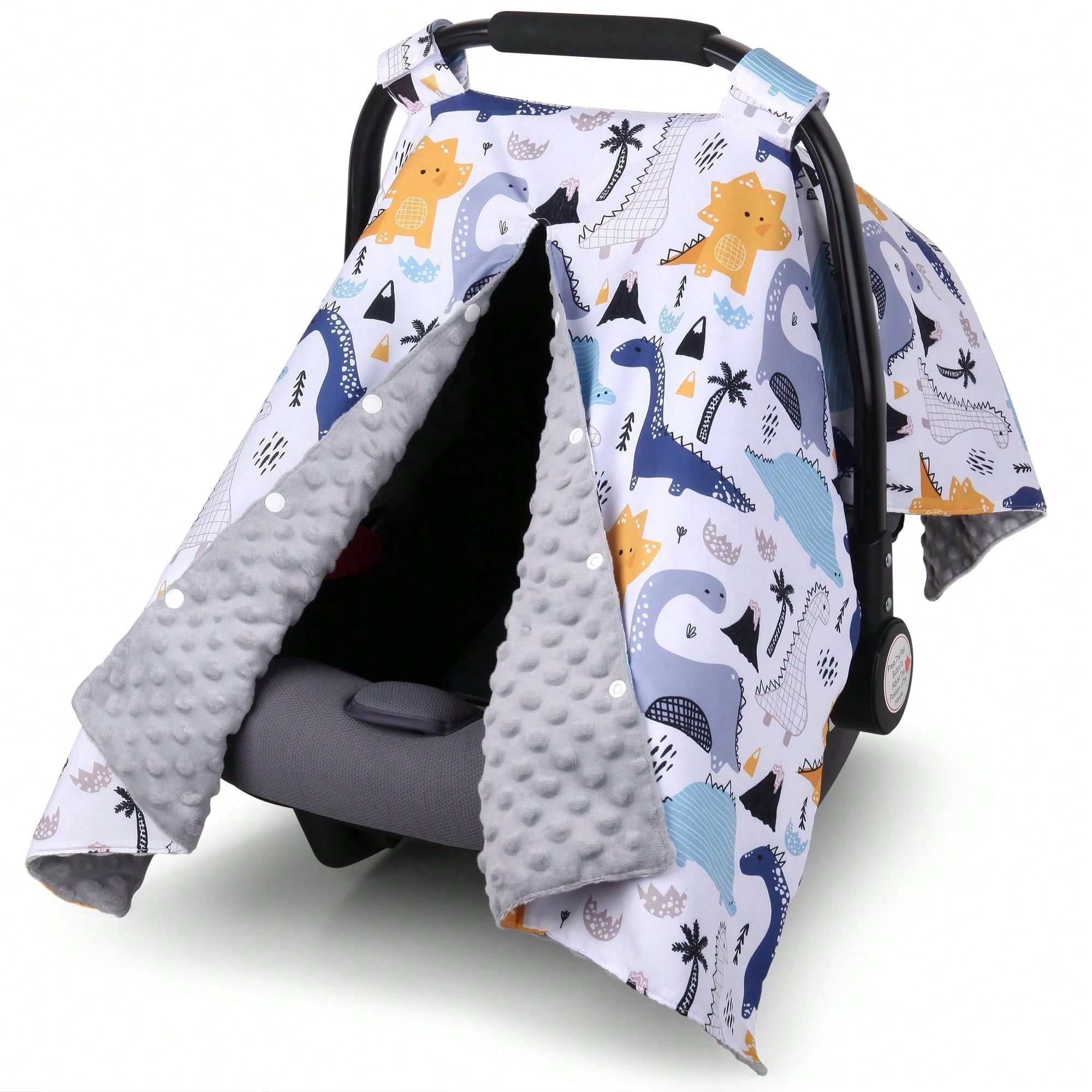 Dinosaur Print Reversible Minky Lined Carrier Canopy, Windproof Light Blocking Adjustable Stroller Accessory for Outdoor Travel Commute