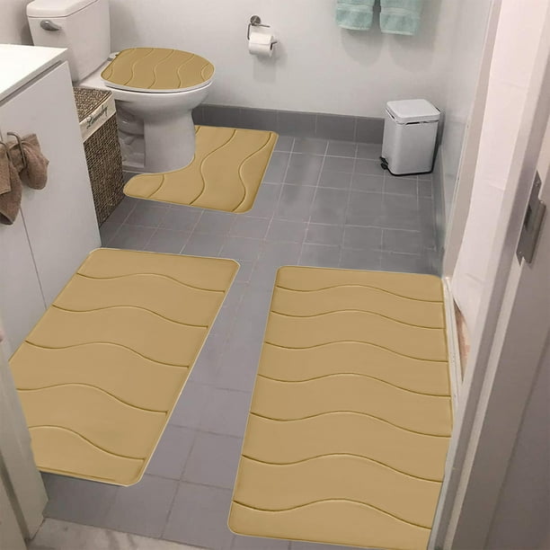 Juego de 4 alfombrillas de baño de espuma, suaves, absorbentes y antideslizantes, lavables a máquina y de secado rápido, para hogares y baños de invitados. Aestivo | Caqui | AESTIVO