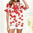 thumbnail image 2 of Lorytime Valentines Womens Pajama Sets Shorts Heart Collared Button Down Shirt and Short with Pockets Loungewear Red XL, 2 of 5
