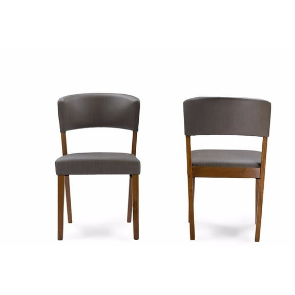 Montreal Mid-Century Dark Walnut Wood Grey Faux Leather Dining Chairs (Set of 2)