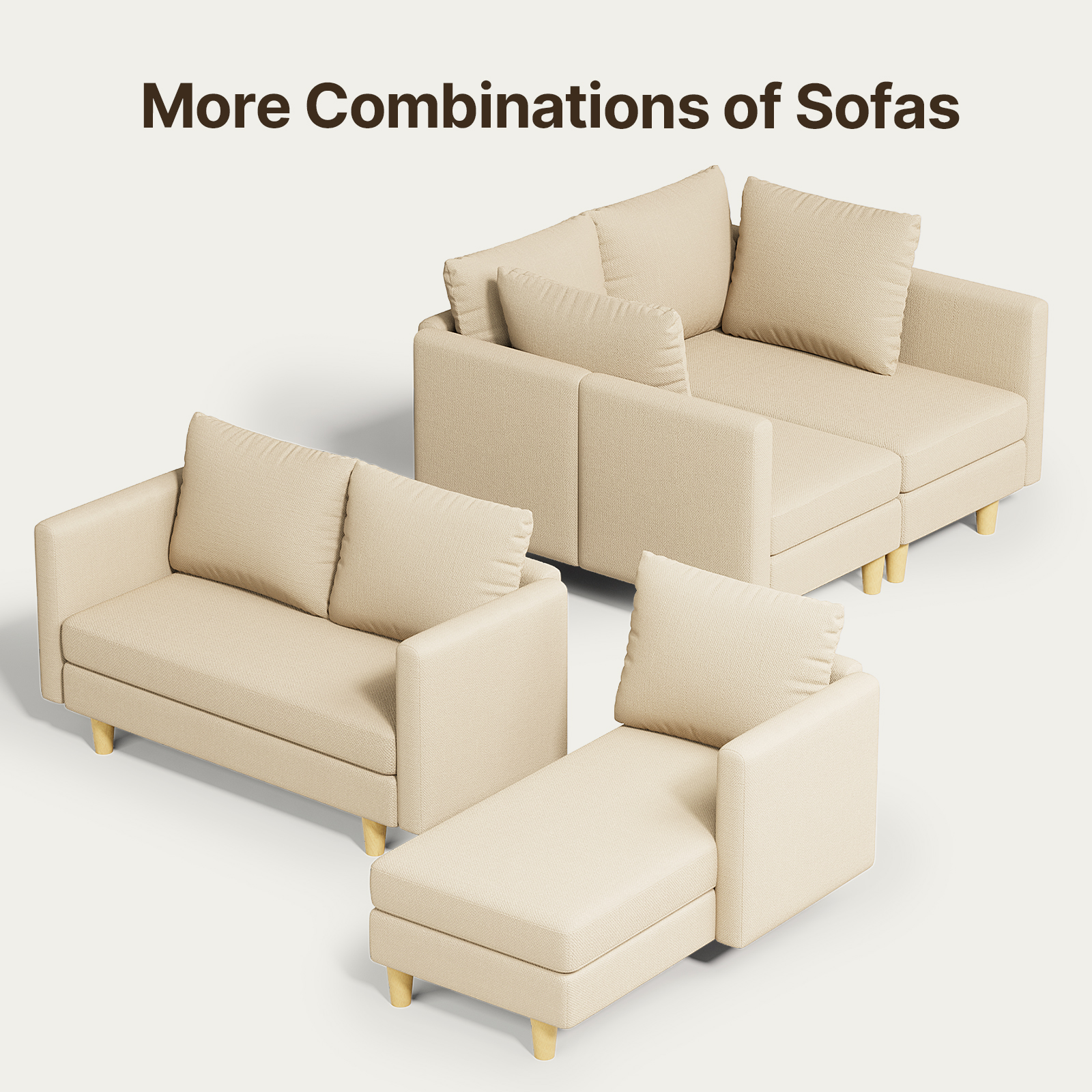 Lofka 106" Modern Sectional Sofa and Couches Bed with Storage and Movable Ottoman for Living Room, Beige