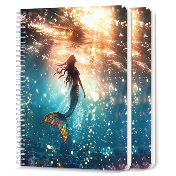 Spiral Notebook,College Ruled Journal,8.26" x 5.71" 50 Sheets/100 Pages,2 Pack - Beautiful Mermaid Swimming in The Deep Sea
