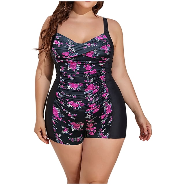 Maillots de Bain Bikini pour Femmes Grande Taille Maillot de Bain une Pièce Robe avec Coussinet de Poitrine, Maillot de Bain Rétro Aguichant Imprimé pour Femmes