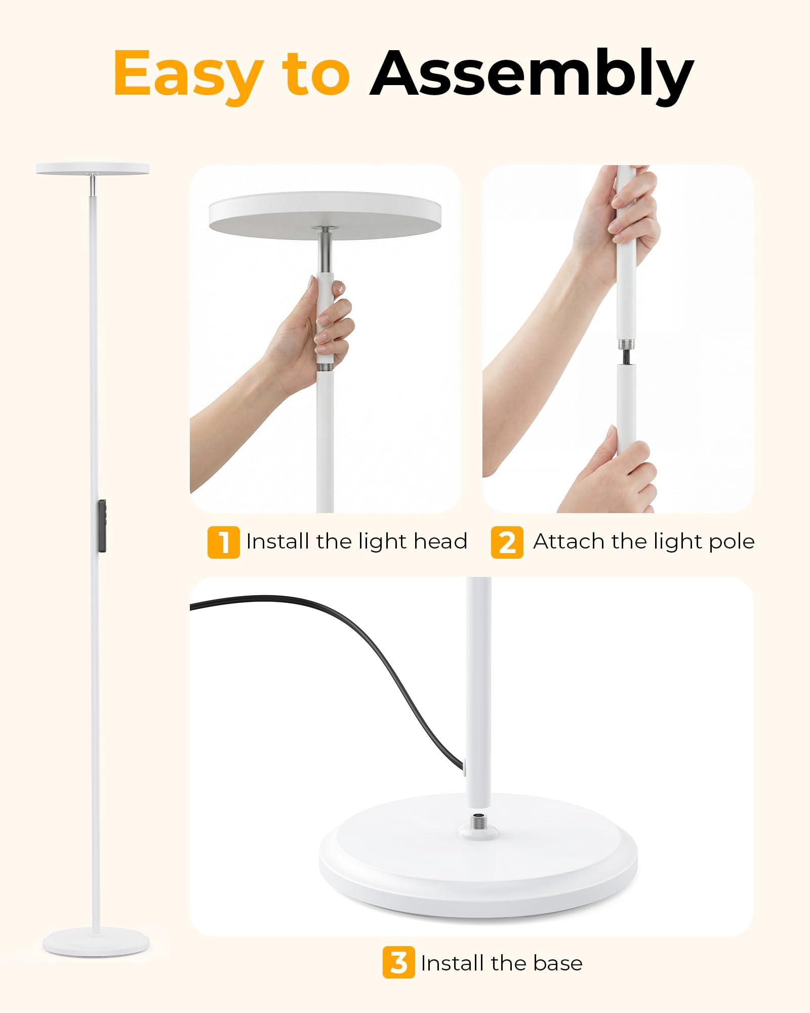 Led Floor Lamps  2800lm Standing Lamp Remote & Foot With 1h Timer 2700-6500k Stepless Dimmable Modern Pole Light For Bedroom Office Reading White