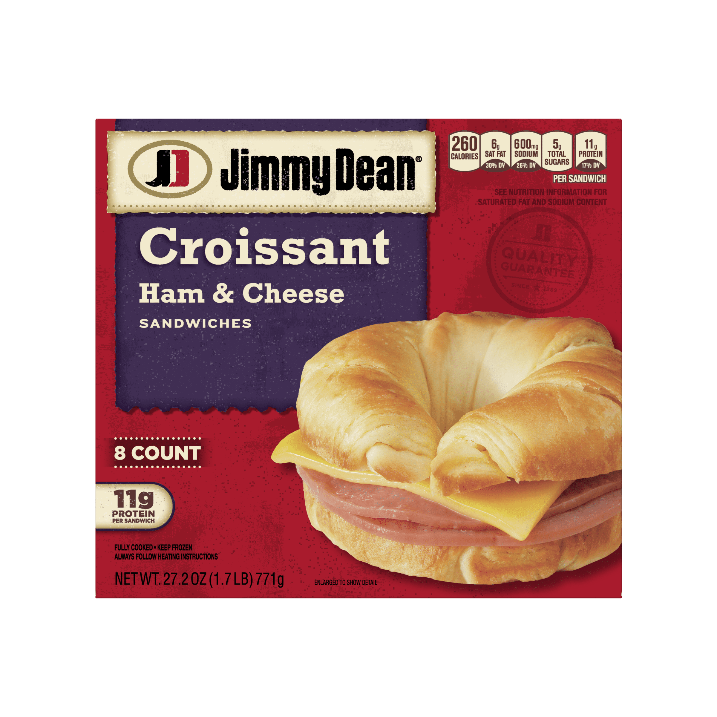 Jimmy Dean® Ham & Cheese Croissant Sandwiches, 8 Count (Frozen