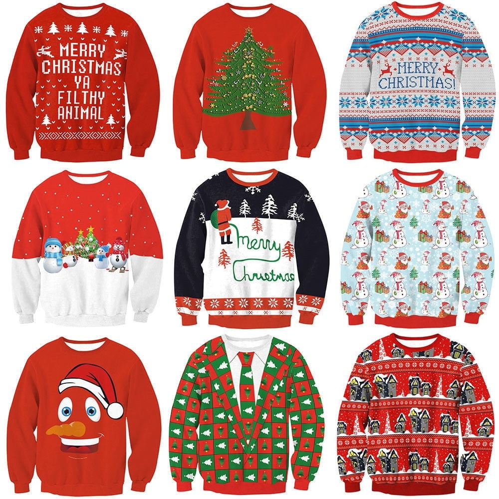 UGLY XMAS CHRISTMAS SWEATER Vacation Santa Dog Women Men Sweatshirt Gifts Tops 