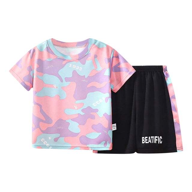 Gibobby Conjunto niña Ropa deportiva de secado rápido de manga corta para niños pequeños y niñas, pantalones cortos de color, camisetas deportivas, trajes cortos(Rosa, 2-3 Años)