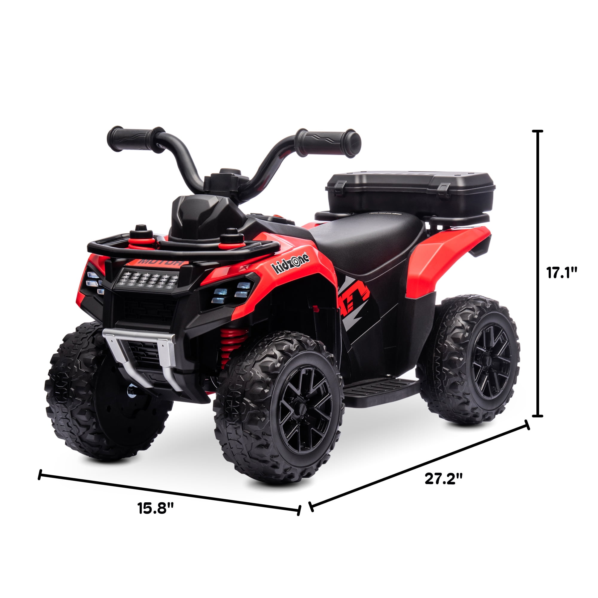 Kidzone 6V Ride on ATV, Battery Powered 4-Wheeler Electric Vehicle for Toddlers w/ Bluetooth, USB, Storage Box, LED Headlight, Safe Speed 1.5-2 km/h, Ages 18+ Months - Red