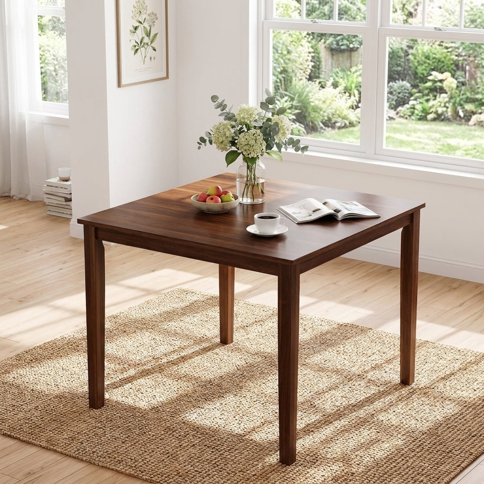 Furnibear Farmhouse Dining Table for 4 People 35 Inches Square Kitchen Table for Kitchen Dining Room Breakfast Nook Small Space Home, Walnut