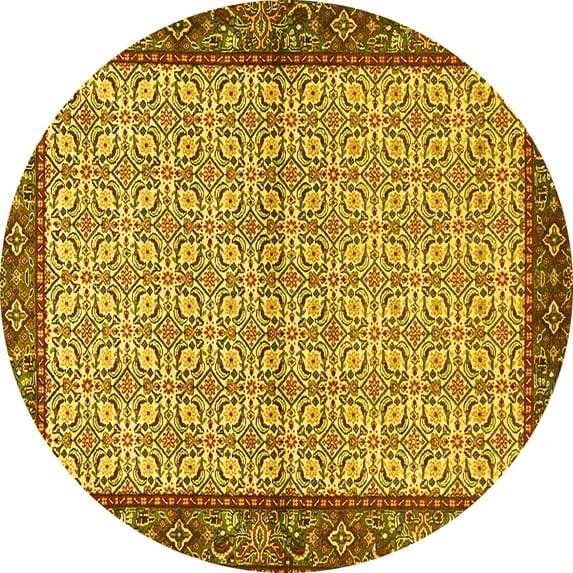 Ahgly Company Machine Washable Indoor Round Persian Yellow Traditional Area Rugs, 7' Round