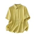 thumbnail image 2 of mfyjkho Tops Para Mujer, Blusa De Lino Sintético Con Cuello Vuelto, Manga Corta Y Botones De Color Liso Para Mujer Tops Para Mujer M, 2 of 8