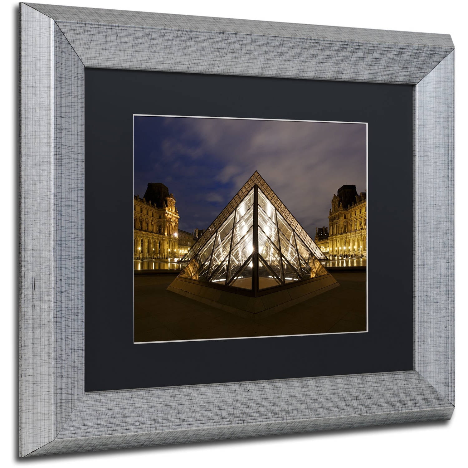 Trademark Fine Art "Louvre Pyramid" Canvas Art by Michael Blanchette Photography Black Matte, Silver Frame