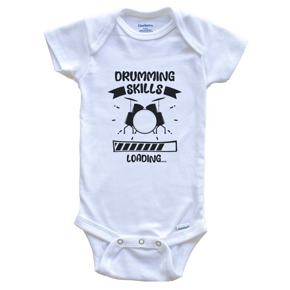 Drumming Skills Loading Funny Drumming Baby Bodysuit, 0-3 months white