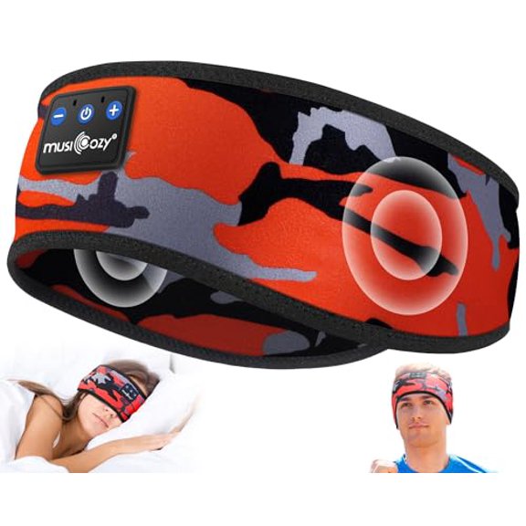 MUSICOZY Auriculares para dormir con diadema Bluetooth, auriculares inalámbricos deportivos Bluetooth, resistentes al sudor, auriculares para dormir con altavoz estéreo HD ultrafino para entrenamiento