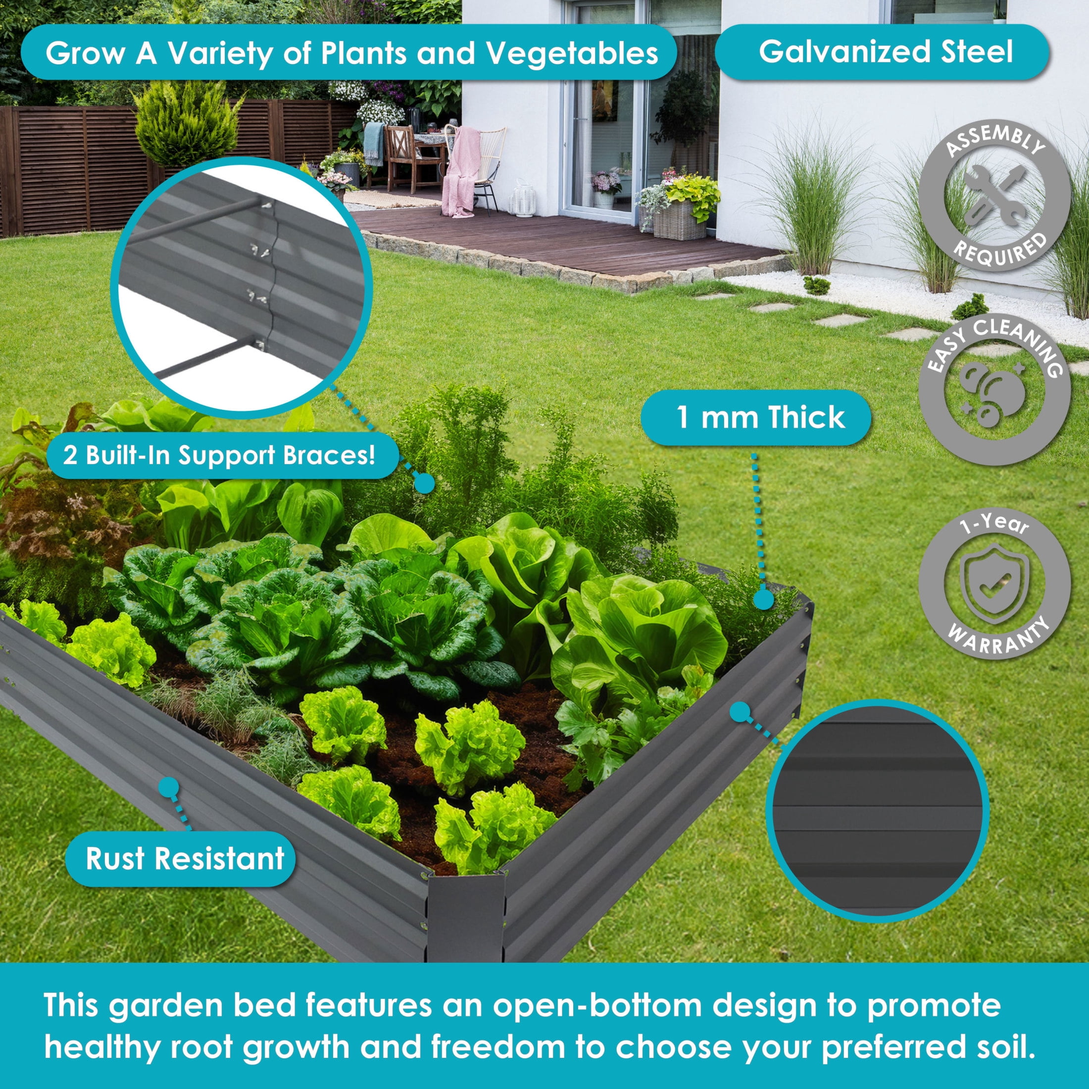 Sunnydaze 95" x 47" x 12" Rectangular Gray Galvanized Steel Raised Garden Bed