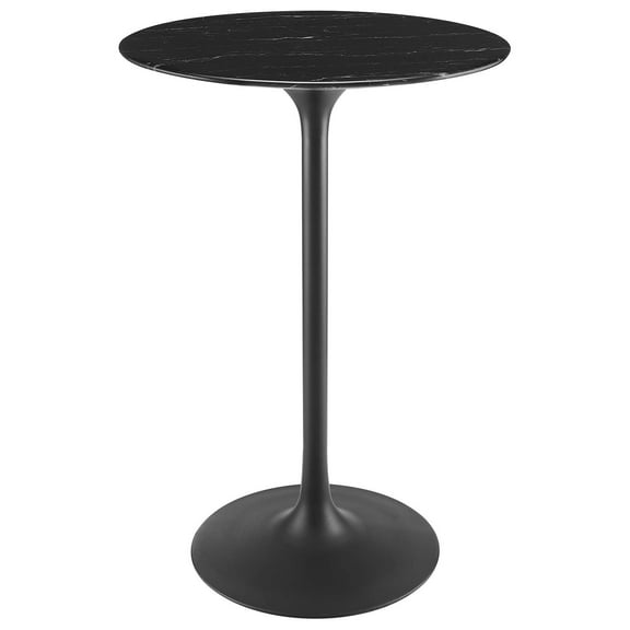 Modway Lippa Round 28" Mid-Century Modern Artificial Marble Bar Table in Black Black