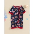 thumbnail image 5 of Hirigin 4th of July Baby Girl Boy Outfit Romper American Flag Baseball Print Short Sleeve Zipper Jumpsuit Independence Day Clothes, 5 of 8