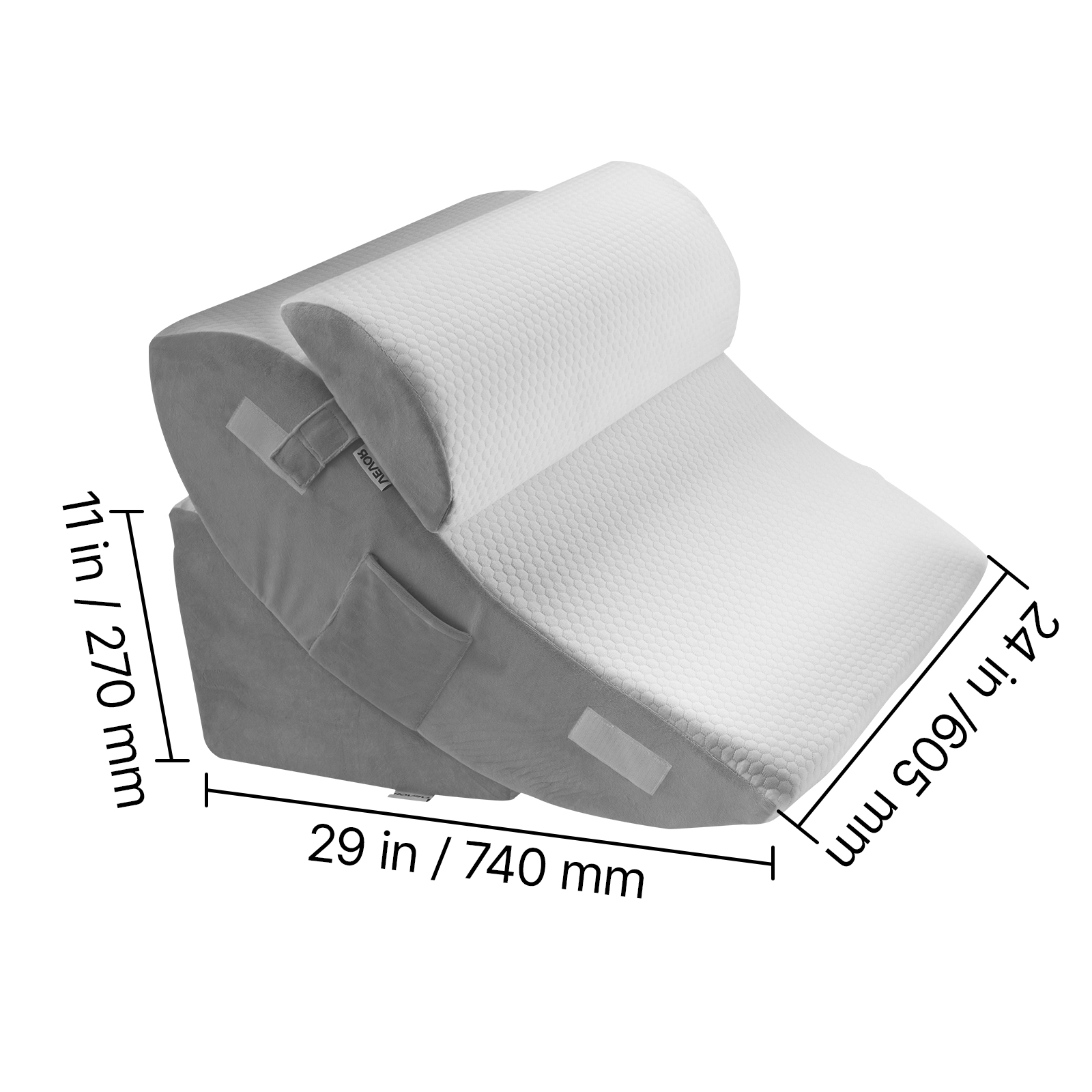 VEVOR Wedge Pillow for Sleeping, 4 Pcs Adjustable Orthopedic Bed Wedge Set, Support Leg Neck Shoulder, Post Surgery Pillow for Back Pain, Acid Reflux, Snoring Relief, Sitting up in Bed, White/Grey