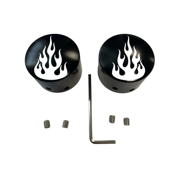 Flames/Fire Front Axle Cap Nut Covers Black in Color Compatible With Harley Davidson Touring Road King Road Glide Street Glide Ultra Dyna