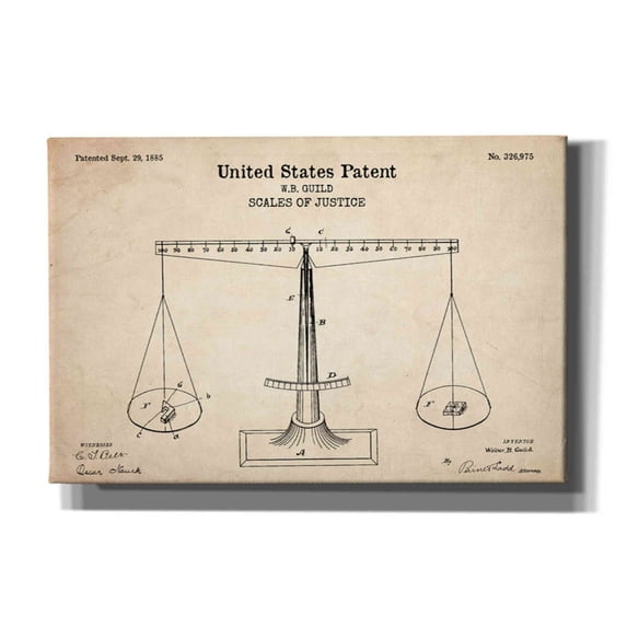 Epic Graffiti "Scales of Justice Blueprint Patent Parchment" Giclee Canvas Wall Art, 18"x12"