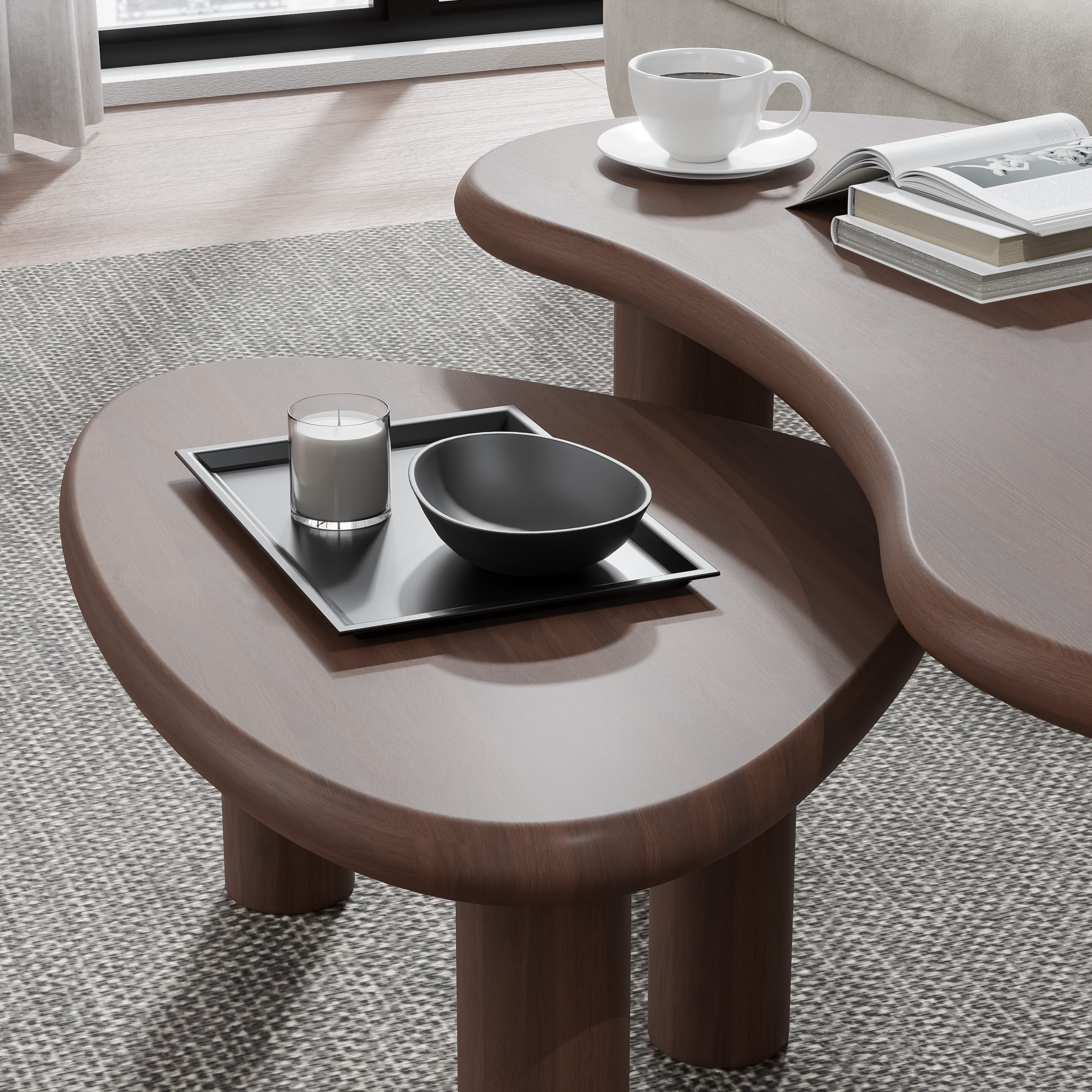 MAYEERTY 34" × 25" × 13" Wooden Coffee Table, Walnut