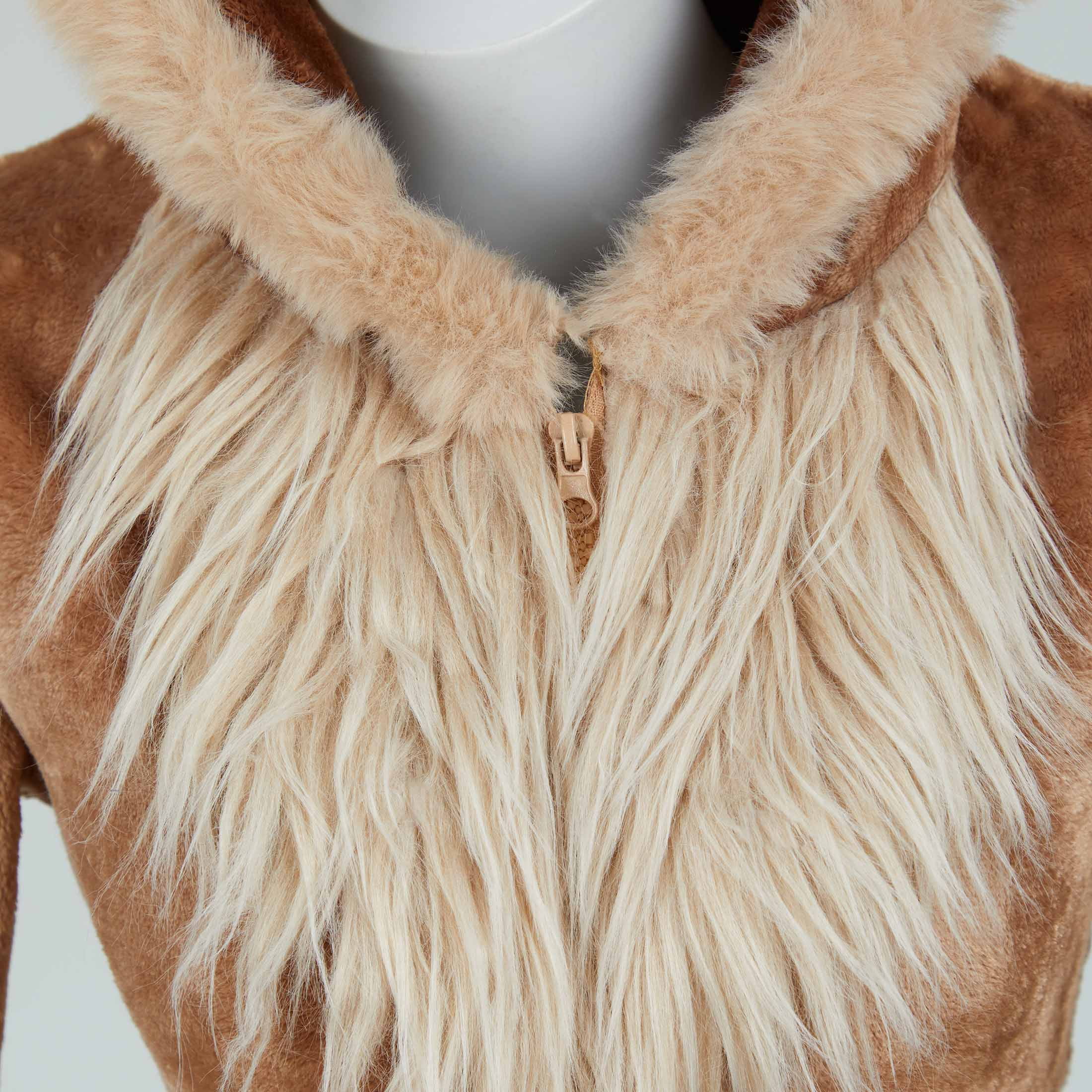MOBBUNNY Women's PM Derivative Sexy Lingerie Bodysuit Halloween Plush Fluffy Hooded Deep V Romper with Belt and Tail, M