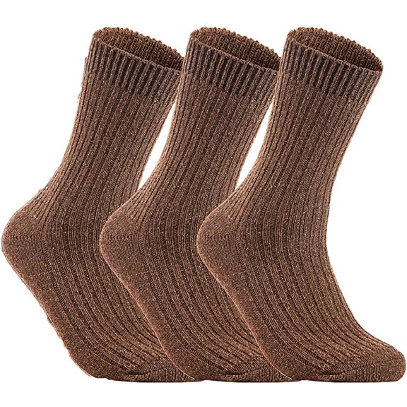Lian LifeStyle Men's 3 Pairs High-Performance, Ultralight and Great Activewear for Fun Sports Wool Crew Socks Size 6-9 FS03 Brown