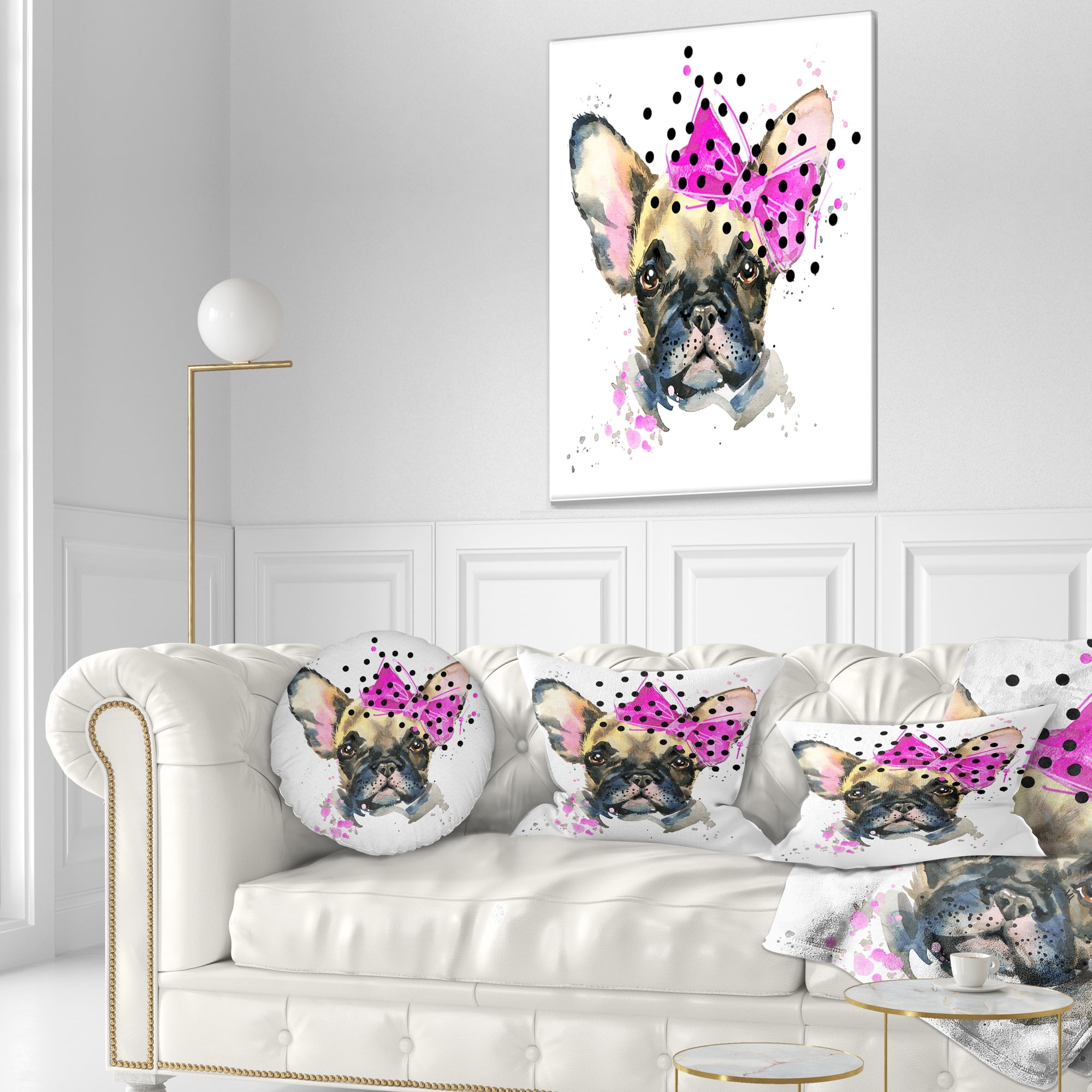 Designart Fashionable French Bulldog - Animal Throw Pillow - 12x20