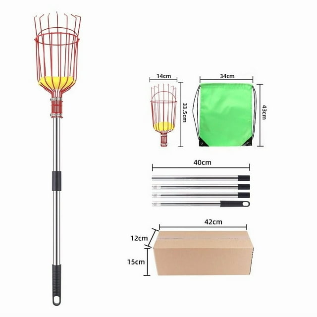Outopee Perche de Cueillette de Fruits 13 Pieds avec Poignée Télescopique pour Arbre Récolte de Fruits Outil Télescopique Léger en Aluminium pour Fruits et Récupérateur pour Orange