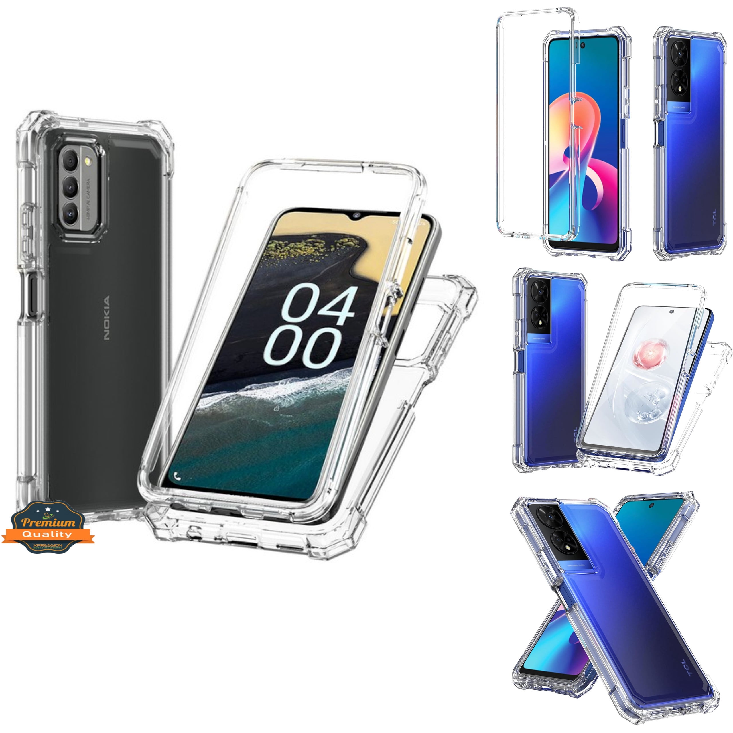 Xpression Phone Case For TCL K33 5G Full-Body Dual Layer Hybrid Case Slim, Drop-Proof TPU Hard PC, Durable Corner Front Bumper Protector Cover, Clear Transparent