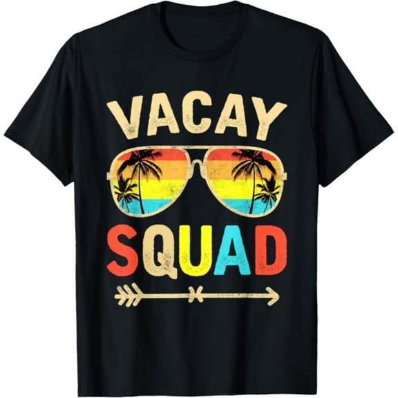 Men's 100% Cotton T-Shirt 180gsm - Vacay Squad Funny Beach Summer Vacation Family Matching Trip T-Shirt, Black Comfortable Breathable Soft Tee, Gift for Men