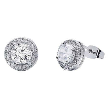 Cate & Chloe Sophia 18k White Gold Plated Halo Stud Earrings with Simulated Diamonds Gift for Women