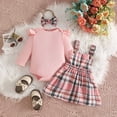 thumbnail image 2 of Xyant Baby Girl Clothes Fall Winter Outfit Long Sleeve Ruffle Romper Plaid Skirt Bow Headband 3 Pcs Set 0-18 Months, 2 of 9