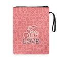 thumbnail image 2 of HELLHERO Polyester Fabric Zipper Bag for Reading Lovers Book Lovers Gift for Travel Lightweight, Pink Leopard Roses LOVE, 2 of 8