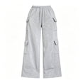 thumbnail image 6 of Costeam Womens Vertical Stitch Cargo Wide Leg Sweatpants Elastic Drawstring Waist Side Patch Cargo Pockets Soft Heather Knit Loose Straight Solid Color Casual Athletic Lounge Trousers, 6 of 6