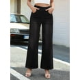 thumbnail image 4 of Women'S Large Size Denim Wide Leg Pants High Waist Slimming Multi-Pocket Straight Loose Casual Pants Black M, 4 of 9