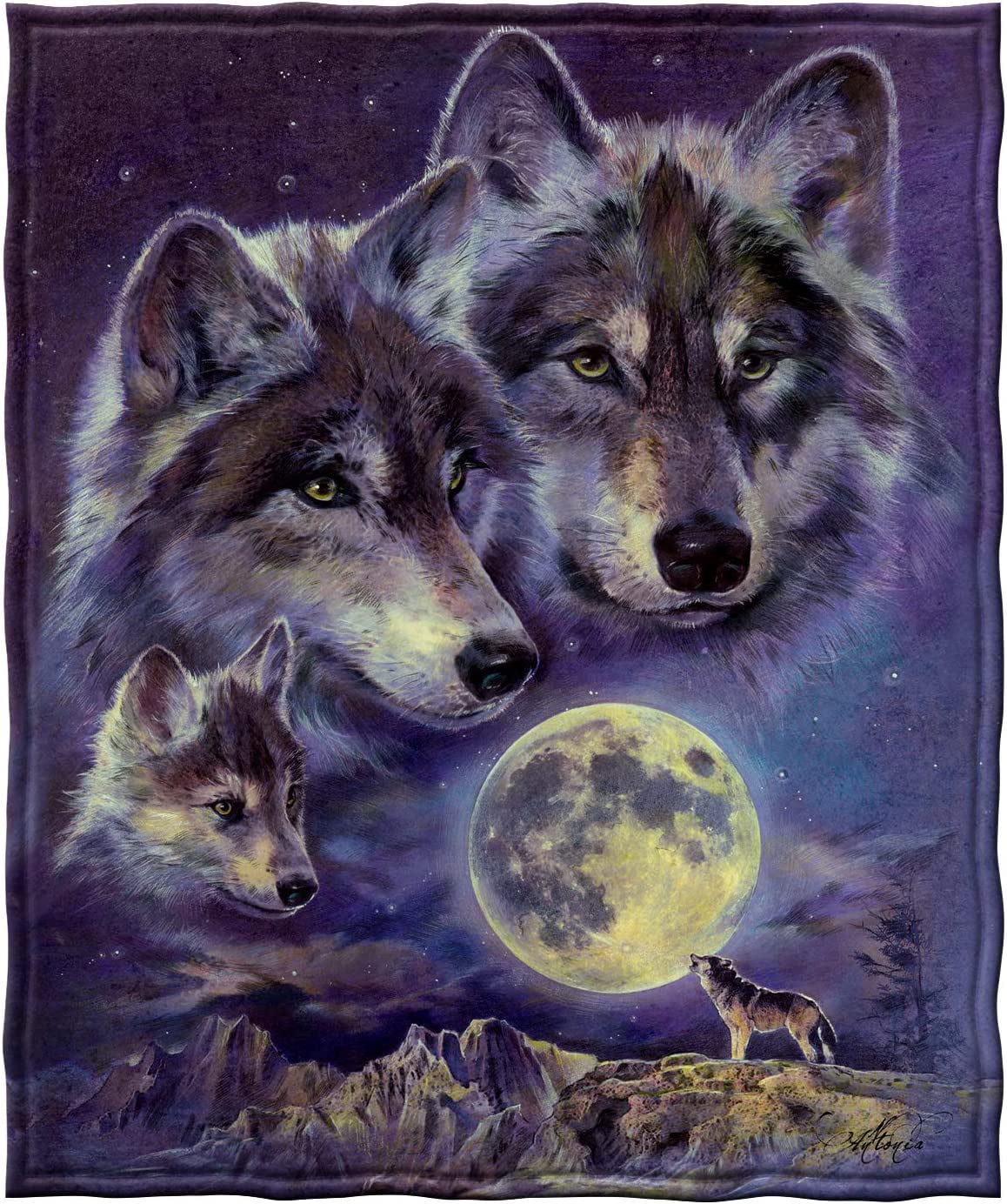 Mystical Purple Brown Wolf Face Dreamcatcher Feathers Soft Warm Throw Blanket 