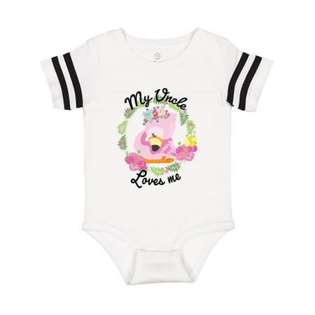 

Inktastic Baby Flamingo My Uncle Loves Me with Flower Wreath Gift Baby Boy or Baby Girl Bodysuit