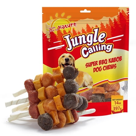 Jungle Calling Chicken, Duck, Beef, Sweet Potato & Pumpkin Rawhide Kabob Dog Treats, 14-oz bag