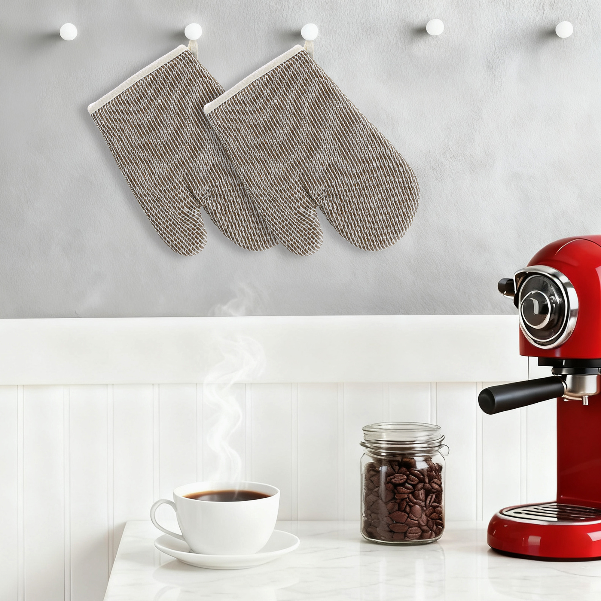 Unique Bargains Heat-Resistant Cooking Gloves Thick Cotton Lining Brown 10.2x7.5inch