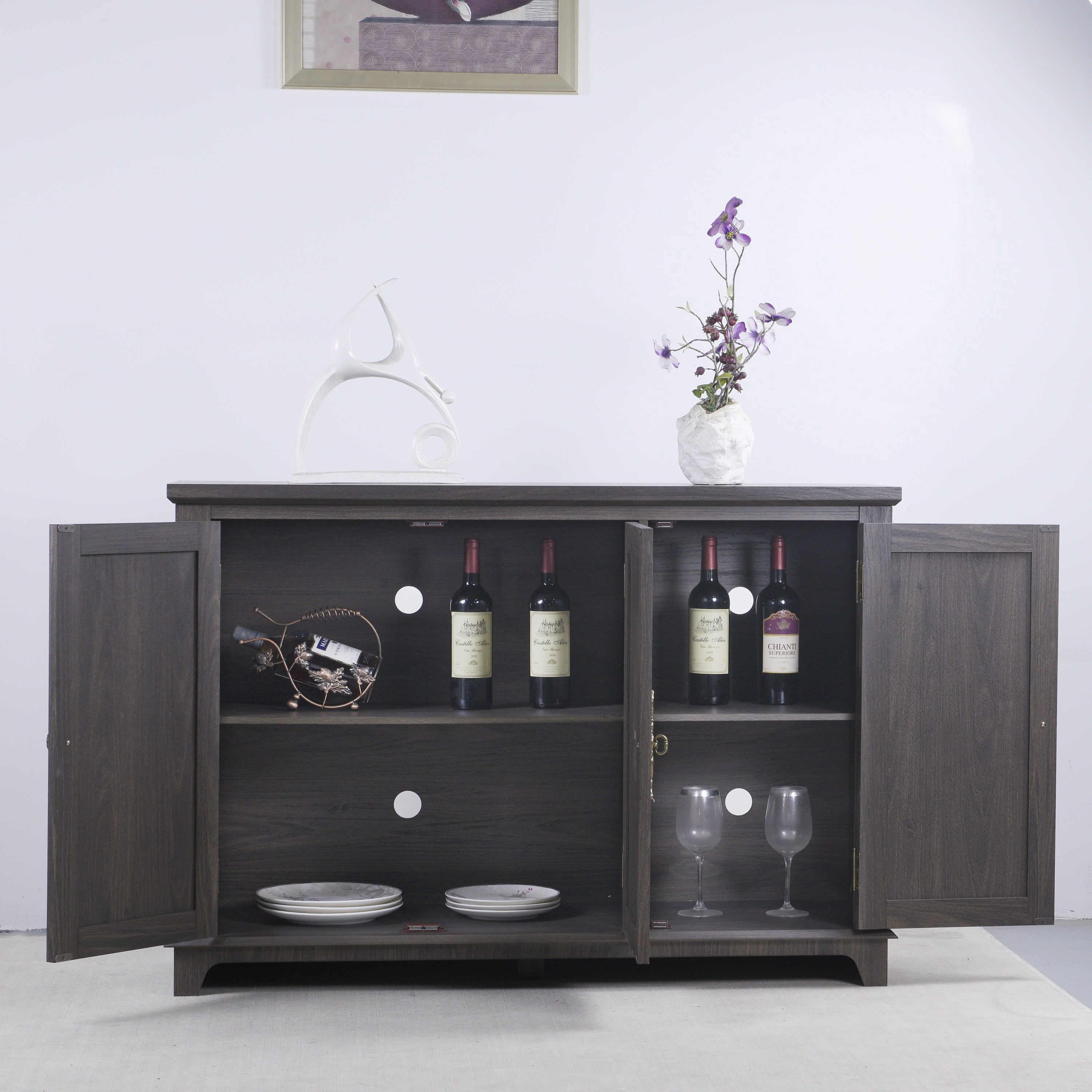 Sailvan 3-Mirrored Door Sideboard, 49.33" Spacious Countertop Buffet with Adjustable Shelves