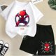 thumbnail image 3 of Conjunto de 2 piezas de camiseta y pantalones cortos con estampado de Spiderman de Marvel Avengers, ropa de verano para niños y niñas, traje informal de moda para adolescentes, 3 of 5