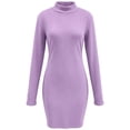 thumbnail image 5 of Women's Casual Solid Color Mock Neck Slim Long Sleeve Bodycon Dress, 5 of 7